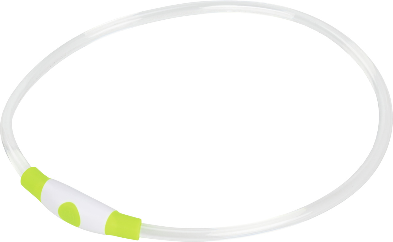 AniOne LED-Leuchthalsband für Hunde, alle Rassen, transparent mit grünen Akzenten, für Sicherheit bei Dunkelheit, leicht & flexibel.