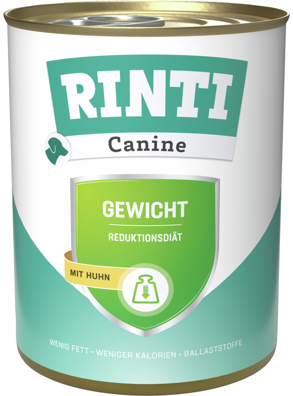 RINTI Canine Gewicht Reduktionsdiät Huhn, für Hunde, wenig Fett, weniger Kalorien, Ballaststoffe, 400g.