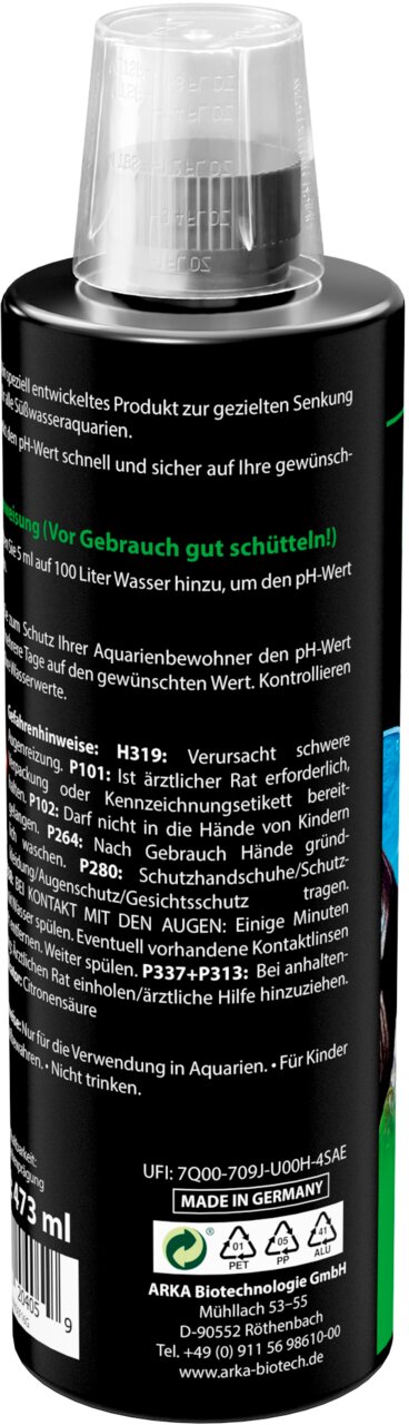 ARKA pH-Minus für Süßwasseraquarien, Wasseraufbereiter zur gezielten pH-Wert-Senkung, Flasche mit 473 ml.