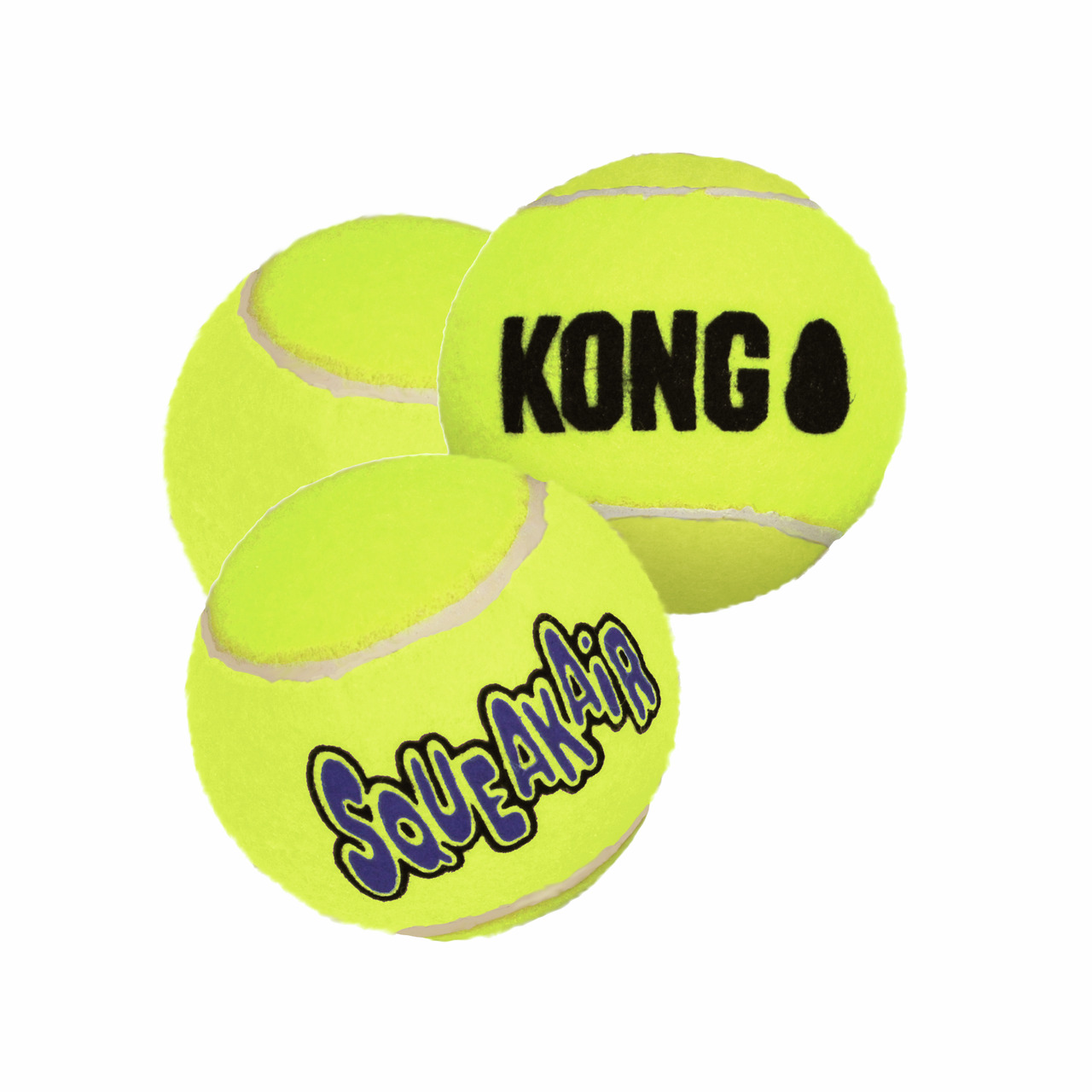 KONG SqueakAir Tennisbälle für Hunde, mit Quietscher, ideal für Apportierspiele, zahnfreundlich, 3 Stück.