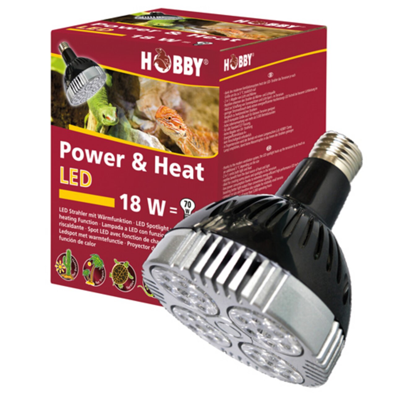 LED-Heizlampe HOBBY Power & Heat, 18 W, für Reptilien. Wärme und Licht für Terrarien. Energieeffizienz mit langlebiger Leistung.