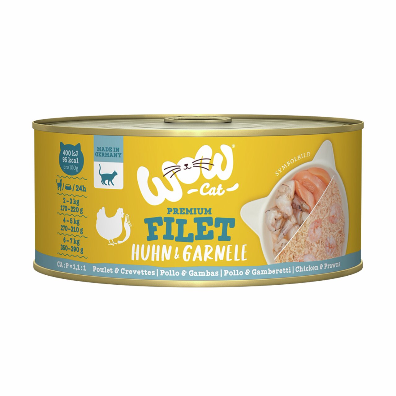 WOW CAT Premium Filet Huhn & Garnele, Katzenfutter, 70 g, proteinreich, hochwertig.