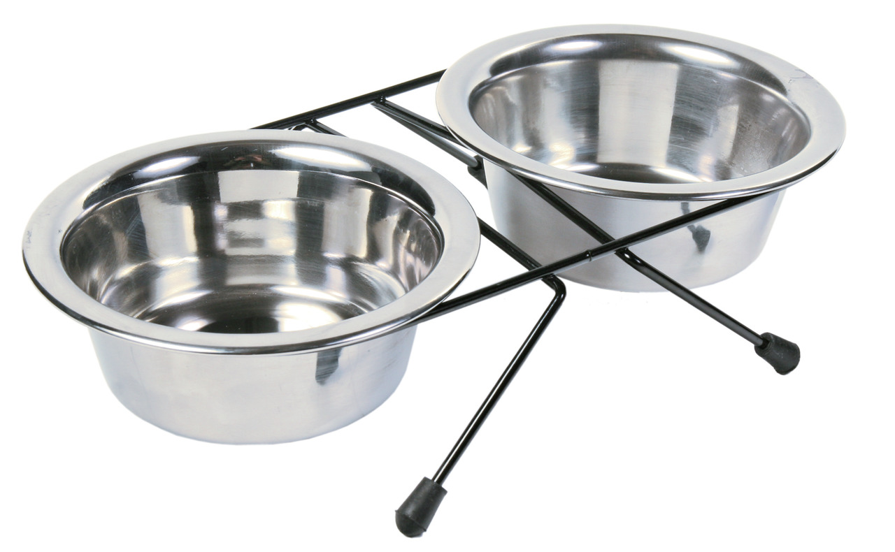 TRIXIE Doppelnapf, Hunde-Katzen, Edelstahl, Napfhalter Metall, rutschfest, 2 Näpfe, leicht zu reinigen, ideal für Wasser-Futter.