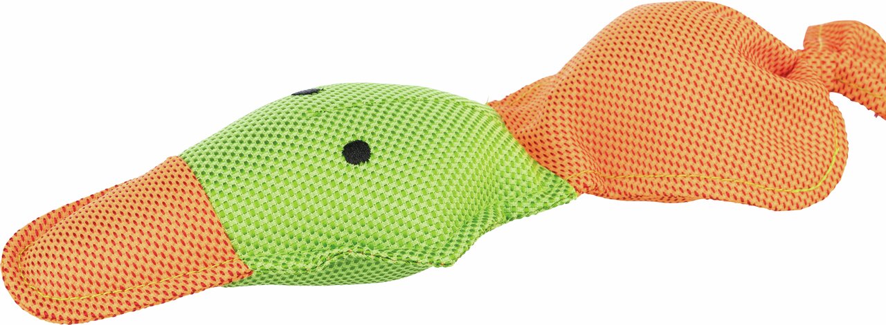 TRIXIE Hundespielzeug für Hunde, Entendesign in Grün und Orange, robustes Material, ideal für Kau- und Spielspaß.