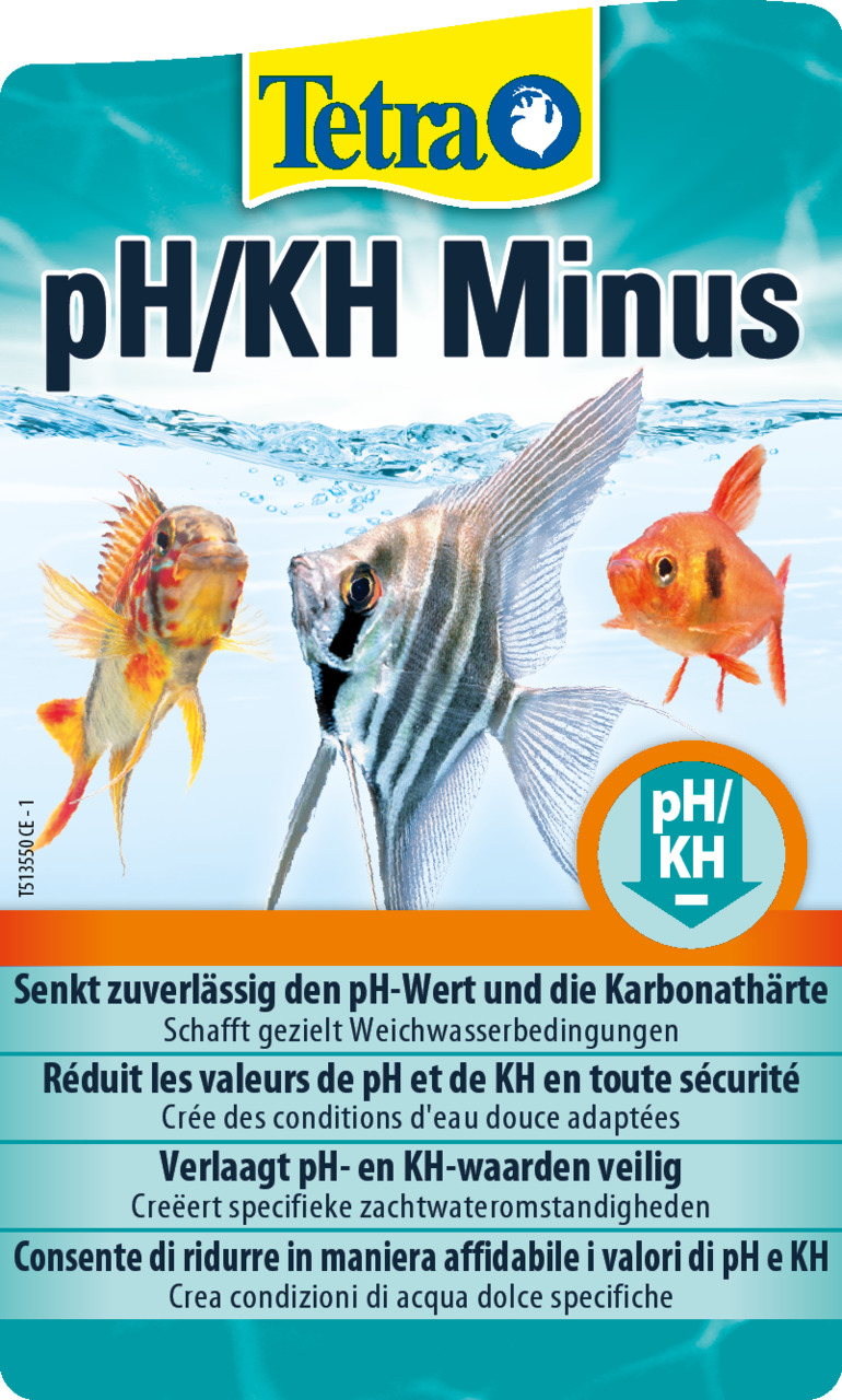 Tetra pH/KH Minus, Wasseraufbereitung f. Aquarienbesitzer, senkt pH/KH f. Weichwasser, 250 ml, mit Zierfischmotiv.