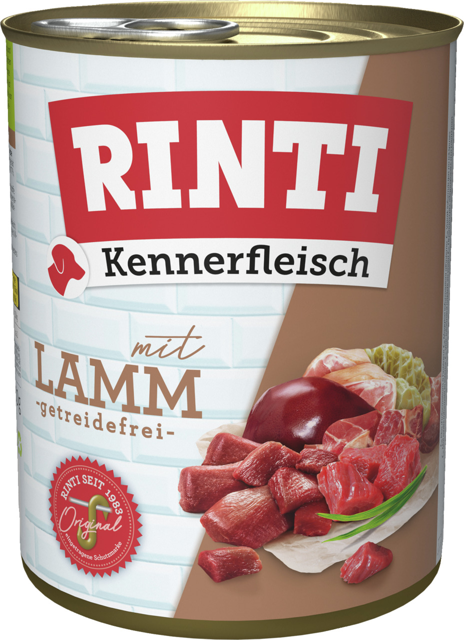 RINTI Kennerfleisch Hundefutter, mit Lamm, getreidefrei, frisches Fleisch (Lamm & Innereien), 400 g.