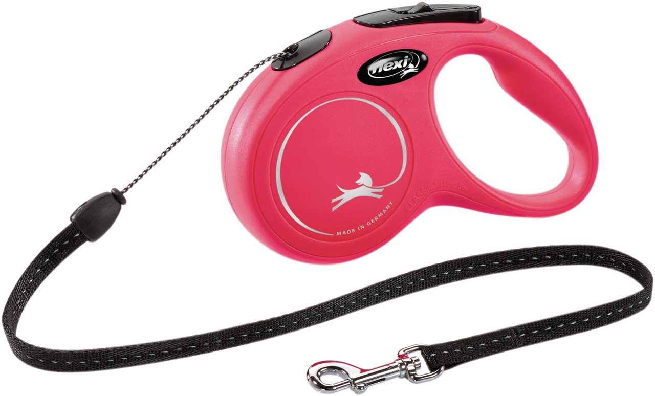 Flexi Classic Rollleine, Pink, 5m, für Hunde, stabiler Gurt, verchromter Karabiner, ergonom. Griff, ideal für Spaziergänge.
