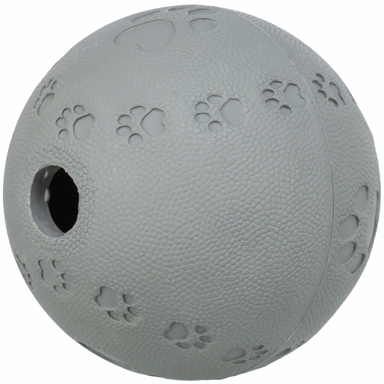 TRIXIE Snackball für Hunde, grau, mit Pfotenmuster. Spielzeug zur Beschäftigung, befüllbar mit Snacks. Größe: ca. 7 cm.