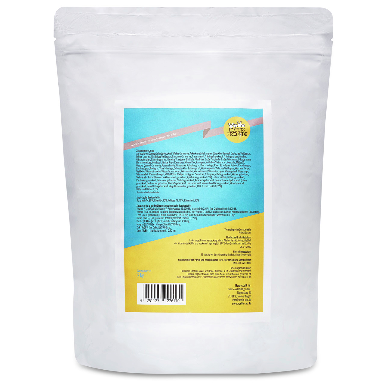 Lottis Freunde Hundefutter f. ausgewachsene Hunde, 2 kg, Geschmacksrichtung nicht erkennbar, mit Inhaltsstoffen u. Herstellerinfos.