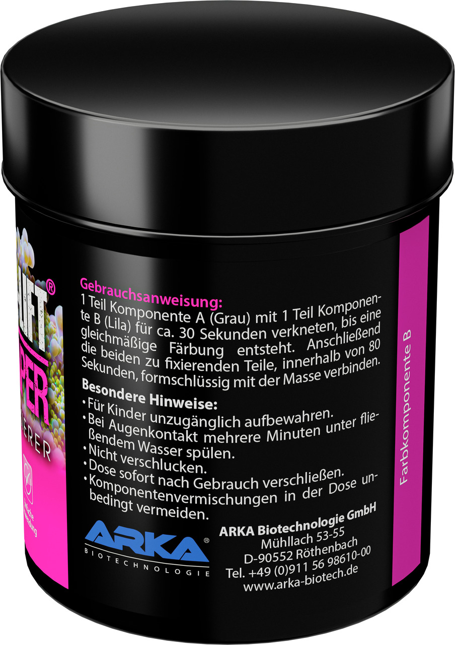 ARKA MICROBE-LIFT Super Kleber, für Aquaristik-Zubehör/Korallen, 2-Komponenten-Kleber (A+B), Gebrauchsanweisung auf Verpackung.