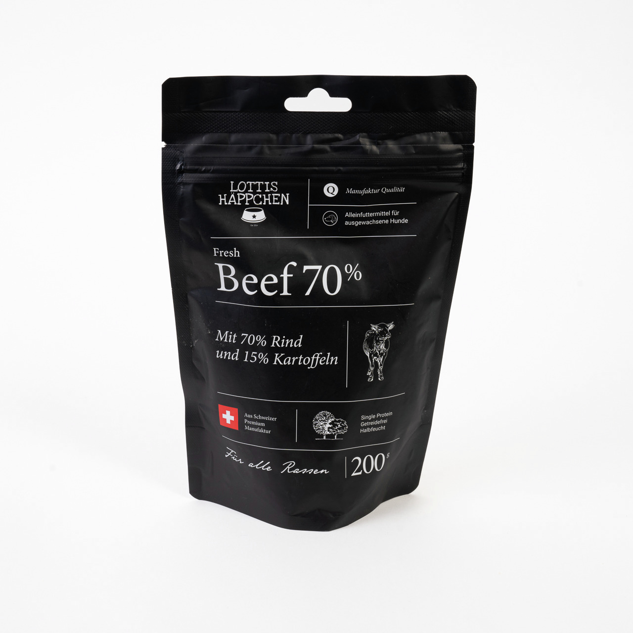 Sparpaket 2 x 200 g Lottis Häppchen Fresh Beef 70 % Hunde Trockenfutter