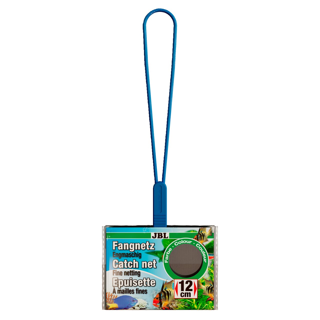 JBL Fangnetz 12 cm, feines Netzgewebe, für Aquarienliebhaber & Fischhalter, schonendes Einfangen von Fischen, blauer Griff.