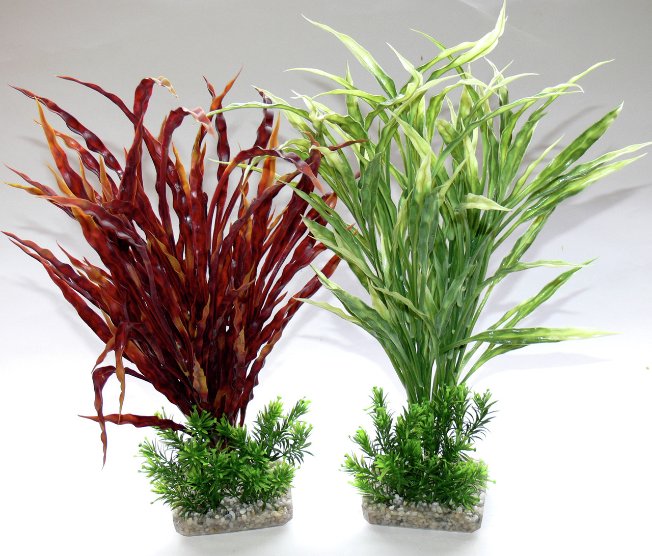 Sydeco Aquarienpflanzen, 2 Stk., für Aquarienliebhaber, rot & grün, mit Kies-Sockeln, Deko & Versteck für Fische.