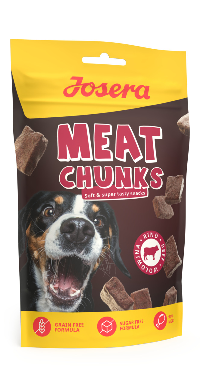 Josera Meat Chunks, Hundesnack, Rind, getreidefrei, zuckerfrei, 90 % Fleisch, für Hundehalter, die hochwertige Snacks suchen.
