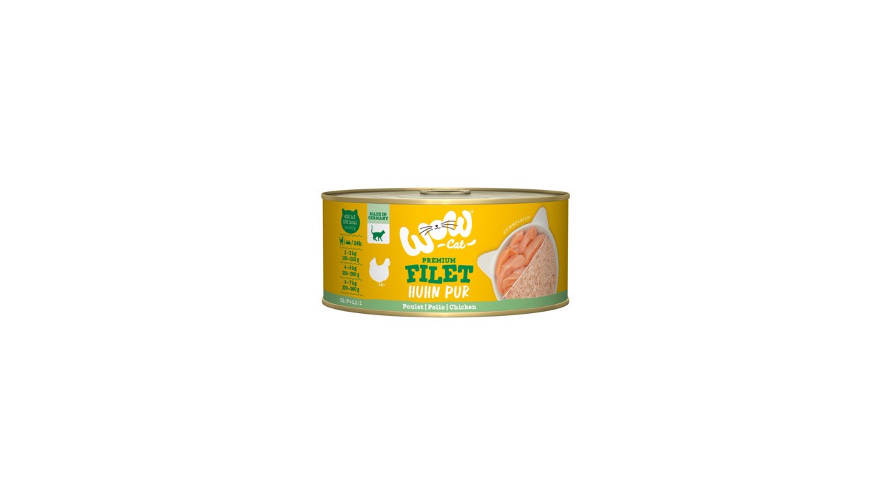 WOW CAT Premium Filet Huhn Pur, für Katzen, Geschmacksrichtung Huhn, 70 g, Made in Austria, 100 % natürlich, gesund & hochwertig.