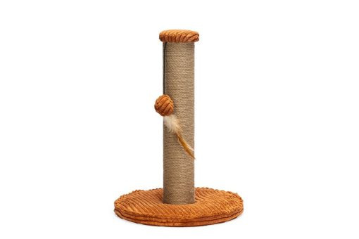 Kratzbaum „Designed by Lotte“ für Katzen, mit Sisalsäule, weicher Basis (orange), Spielball+Feder, ideal zur Krallenpflege.