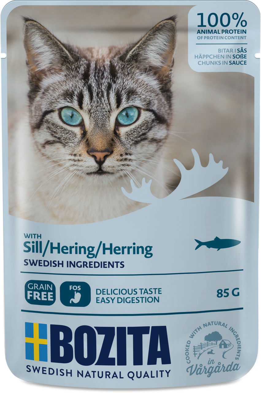 Bozita Katzenfutter Hering in Sauce, 85 g, getreidefrei, leicht verdaulich, 100 % tierisches Protein, für Katzen.