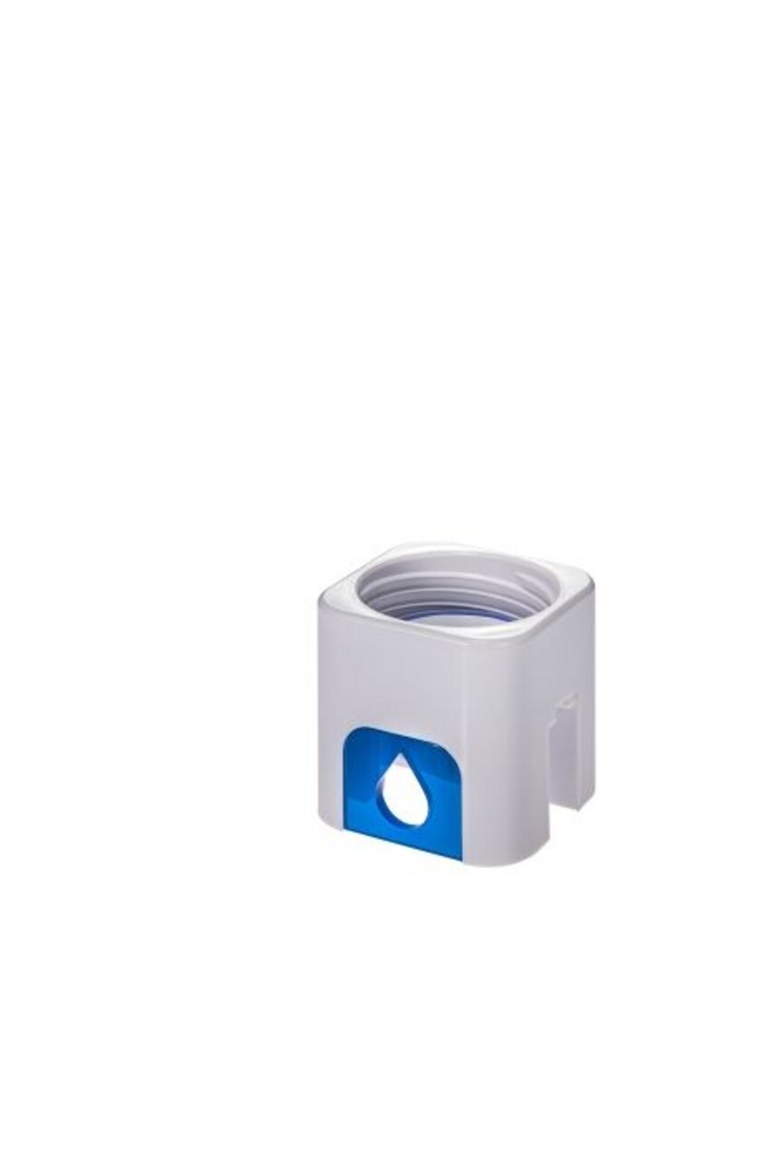 Weißer Kunststoff-Wasserfilter mit blauer Tropfenöffnung, passend für Haustier-Wasserspender. Marke und Menge nicht angegeben.