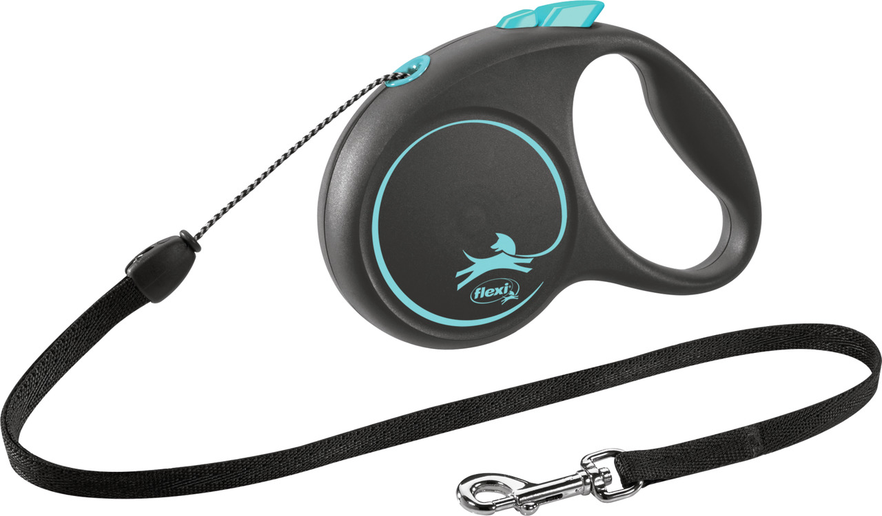 Flexi Hundeleine New Classic, Schwarz-Türkis, für Hunde, ergonom. Griff, ausziehb. Schnur, stabiler Karabiner, ideal für Spaziergänge.