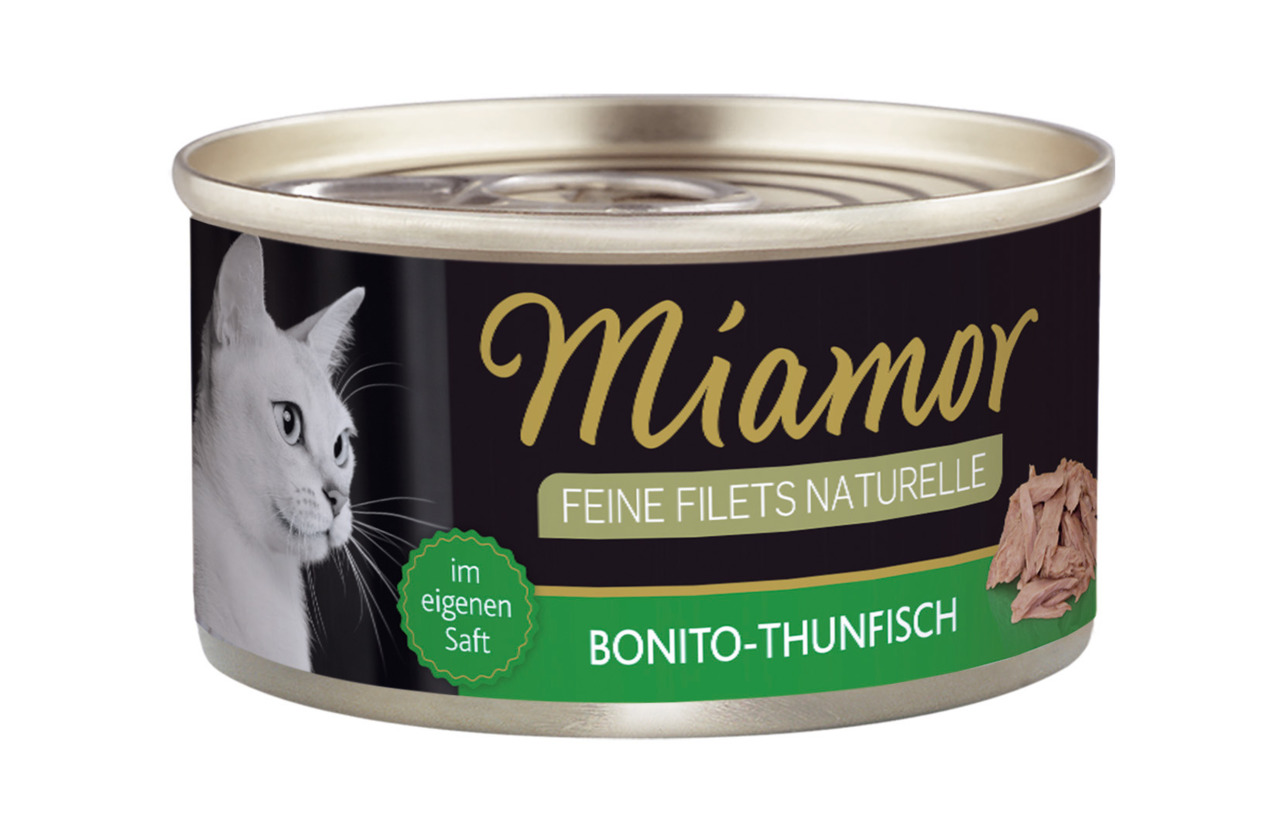 Miamor Feine Filets Naturelle, Bonito-Thunfisch im eigenen Saft, für Katzen. Hochwertiges Nassfutter mit natürl. Geschmack.