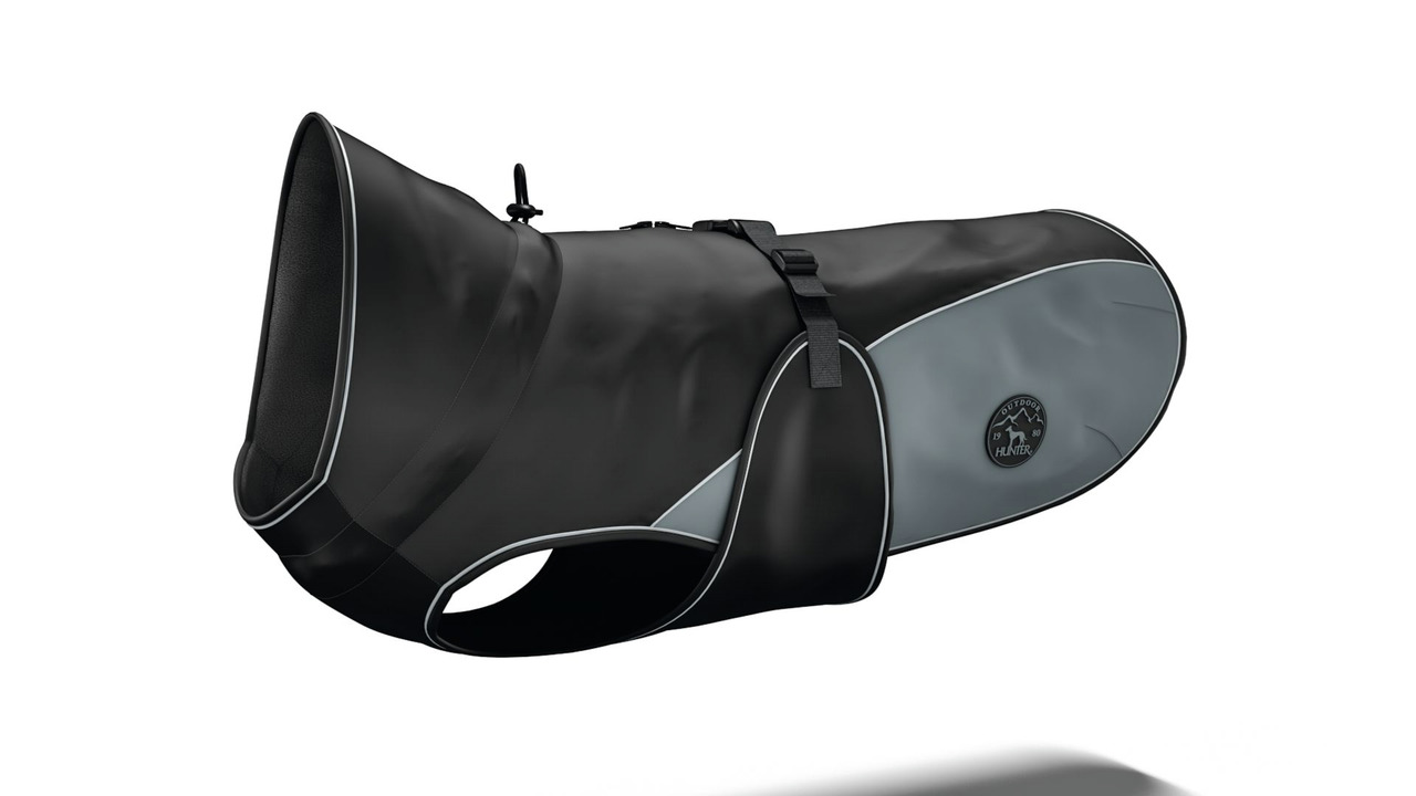 HUNTER Outdoor Hundemantel, für aktive Hunde, Schwarz/Grau, reflektierend, Schutz vor Kälte/Nässe, verstellbare Gurte.
