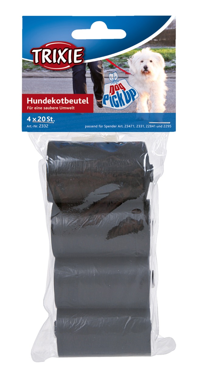 TRIXIE Hundekotbeutel Dog Pick Up, für Hundebesitzer, 4 Rollen à 20 schwarze Beutel, passend für Spender Art.-Nr. 23471, 2331, 22841, 2295.