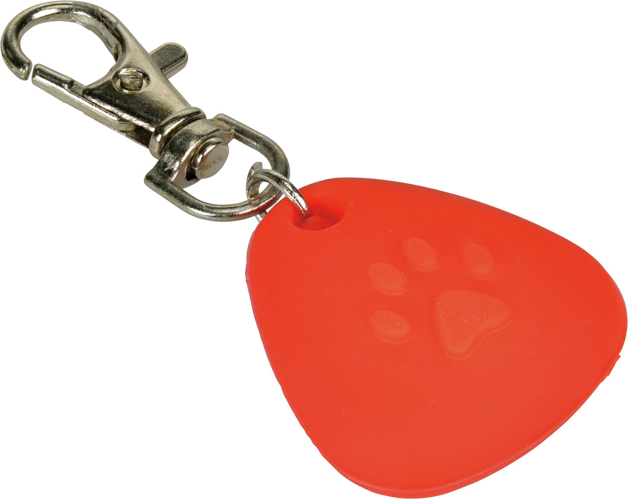 AniOne Adressanhänger für Hunde & Katzen, rot, tropfenförmig mit Pfoten-Grafik, Metallkarabiner, sichere Kennzeichnung.