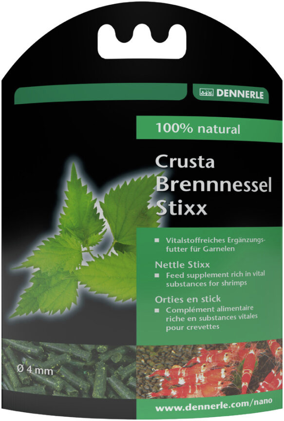DENNERLE Crusta Brennnessel Stixx: Ergänzungsfutter für Garnelen, 100% natürlich, Brennnessel, 4 mm Sticks, vitalstoffreich.