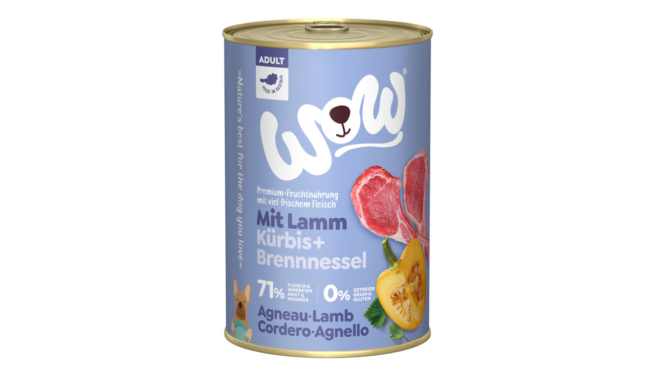 Sparpaket 6 x 400 g Wow Adult Lamm mit Kürbis + Brennnessel Hunde Nassfutter