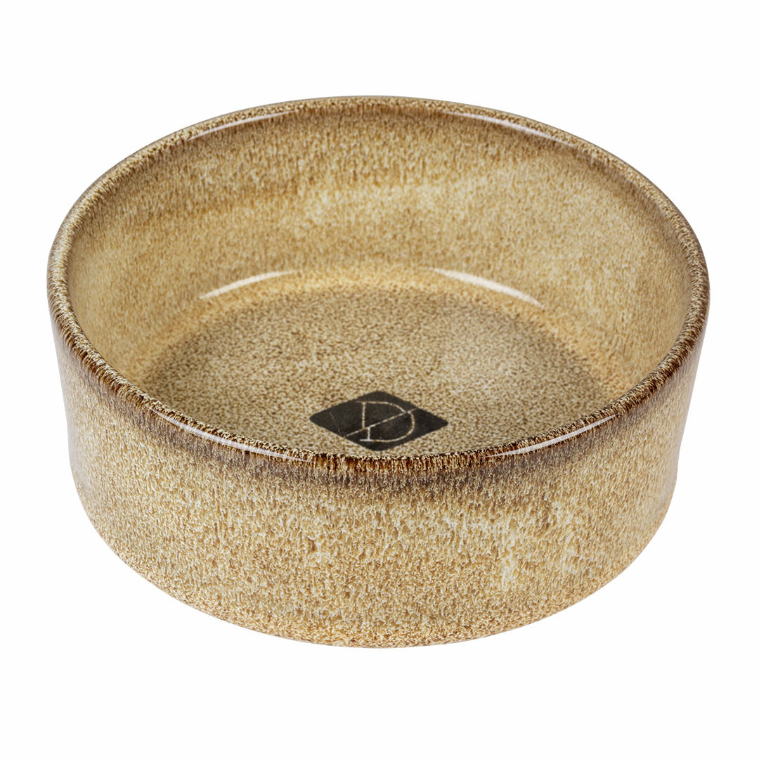 D&D Keramik-Hundenapf, beige-braune Steinoptik, 500 ml, für Hunde, Futter/Wasser, robust, glänzend, ideal für täglichen Gebrauch.