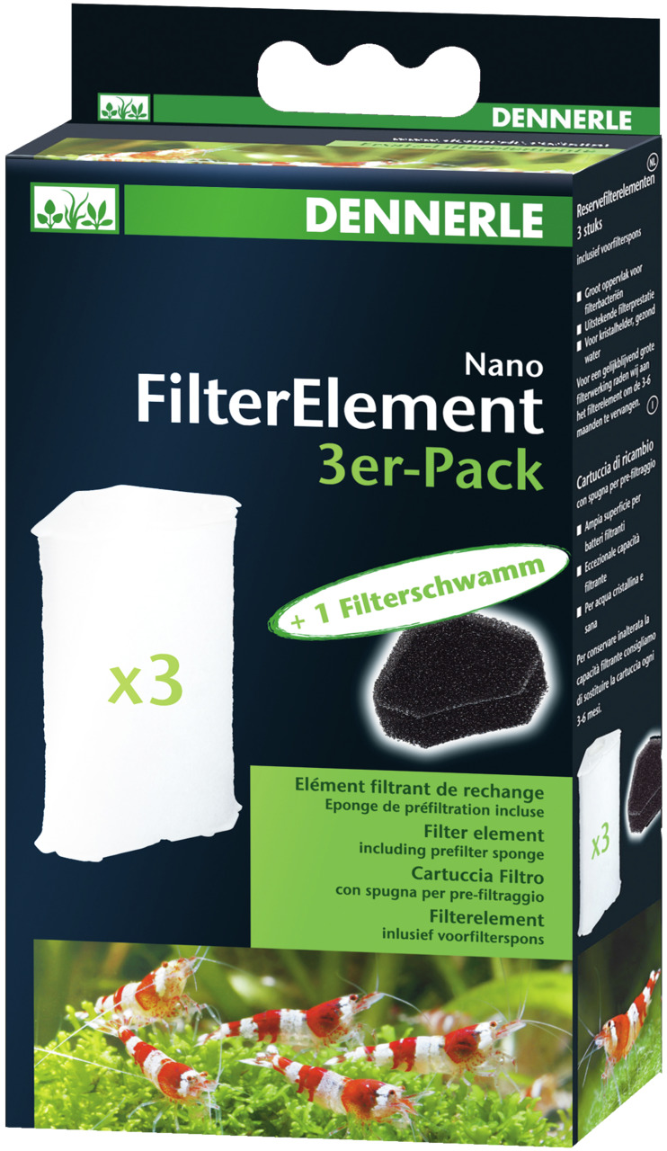 DENNERLE Nano FilterElement 3er-Pack: Filter f. Nano-Aquarien, Garnelen & kl. Fische, inkl. 3 Filterelemente + Filterschwamm.