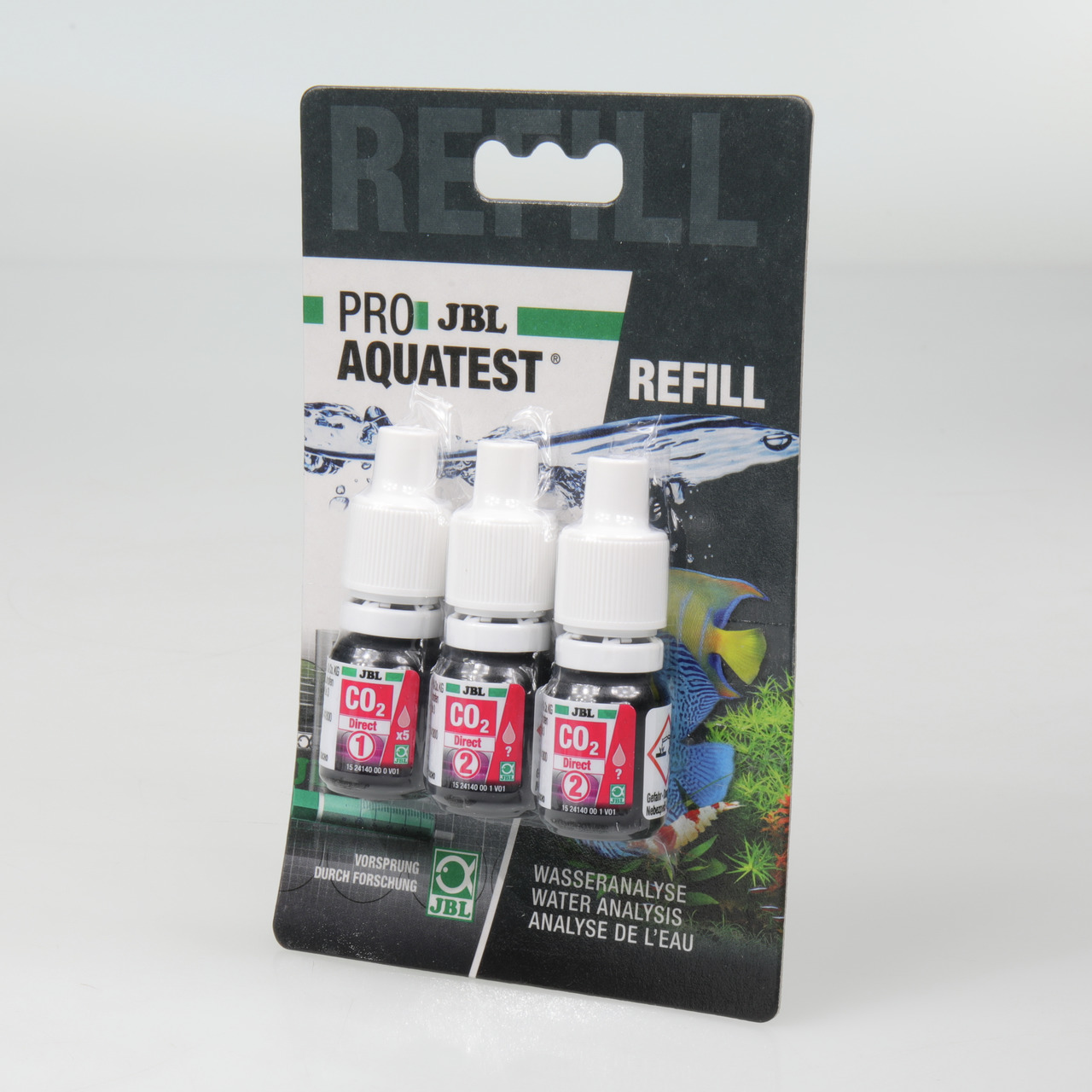 JBL ProAquaTest CO2 Direct Refill, Nachfüllset f. CO2-Wasseranalyse, f. Aquarienbesitzer, präzise Analyse, 4 Fläschchen Reagenzien.