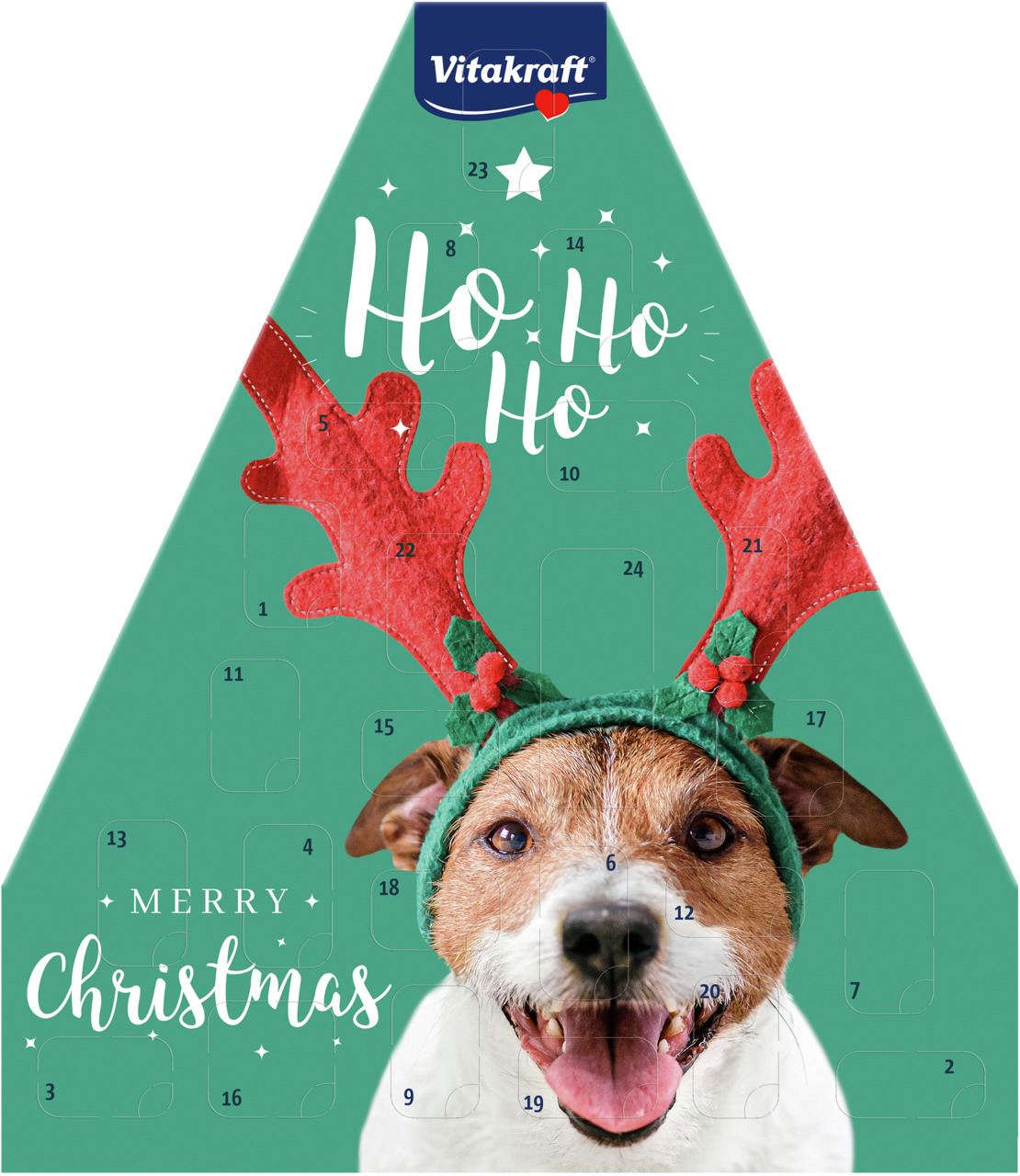 Vitakraft Adventskalender für Hunde, weihnachtlich, grün-rot, „Ho Ho Ho“, „Merry Christmas“, für Hundehalter.