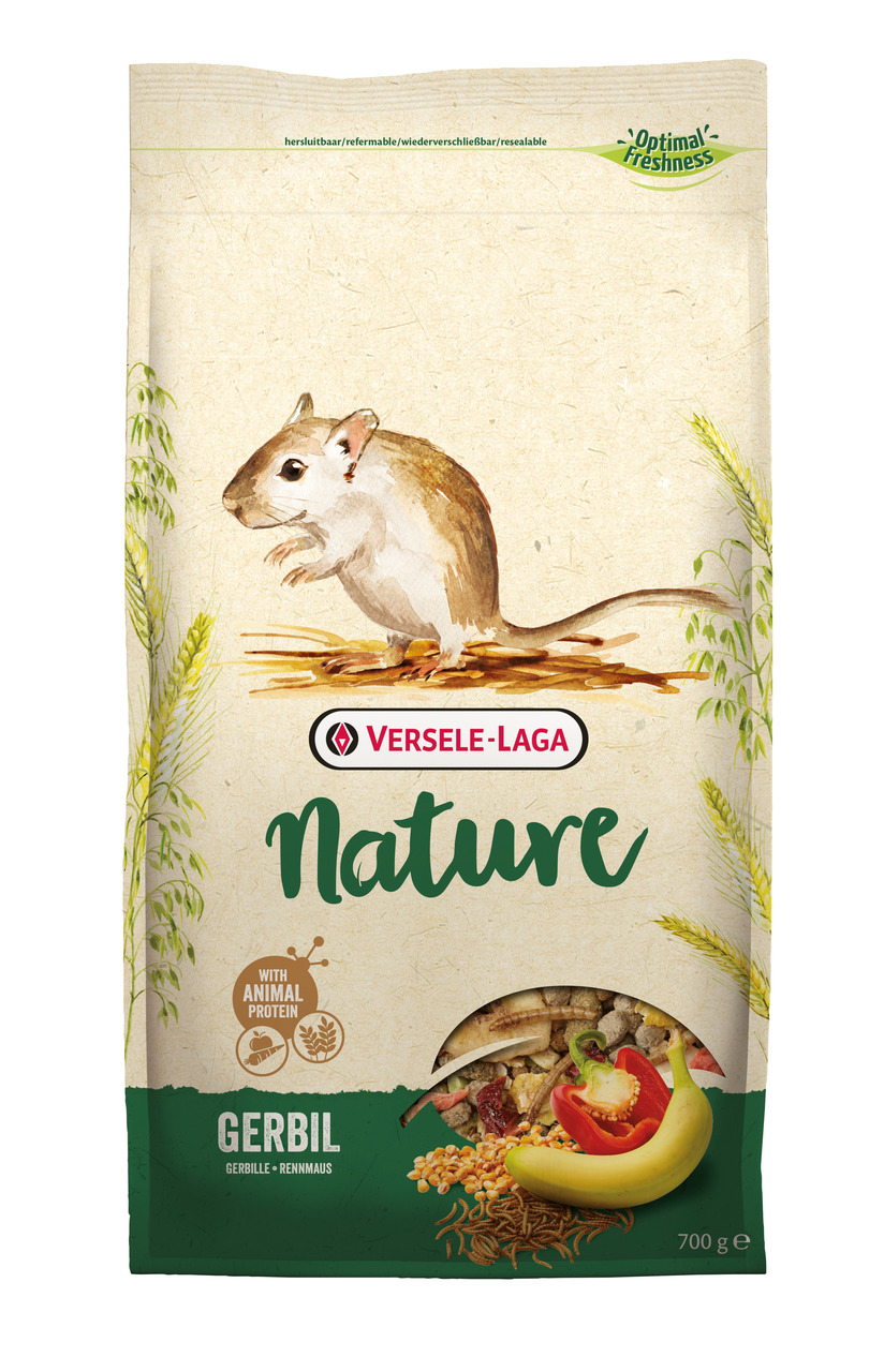 Versele-Laga Nature Gerbil, 700 g, Futter für Rennmäuse, mit tierischem Protein, Getreide, Gemüse & Früchten, wiederverschließbar.