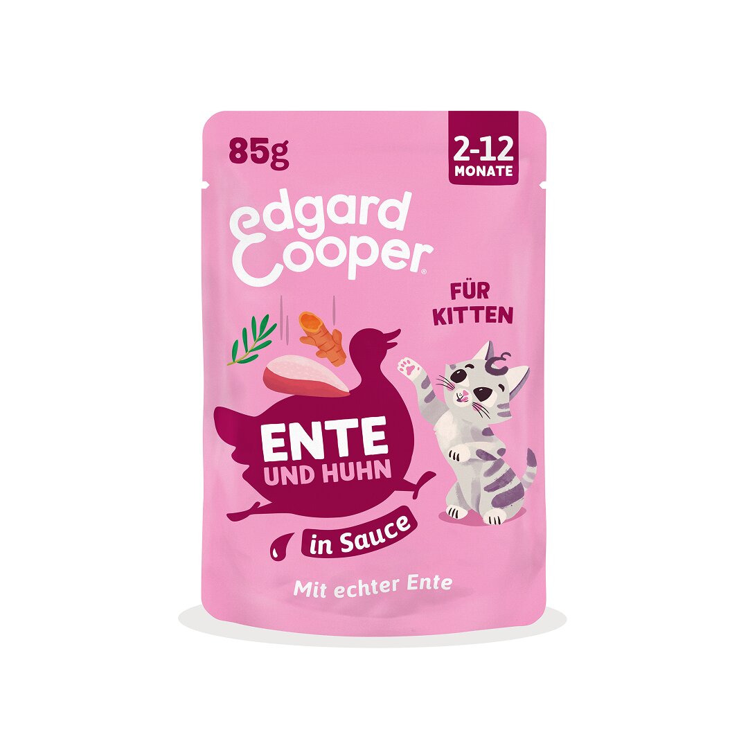 Edgard & Cooper Kitten-Nassfutter Ente und Huhn in Sauce, für Kätzchen 2–12 Monate, mit echter Ente, 85 g Beutel
