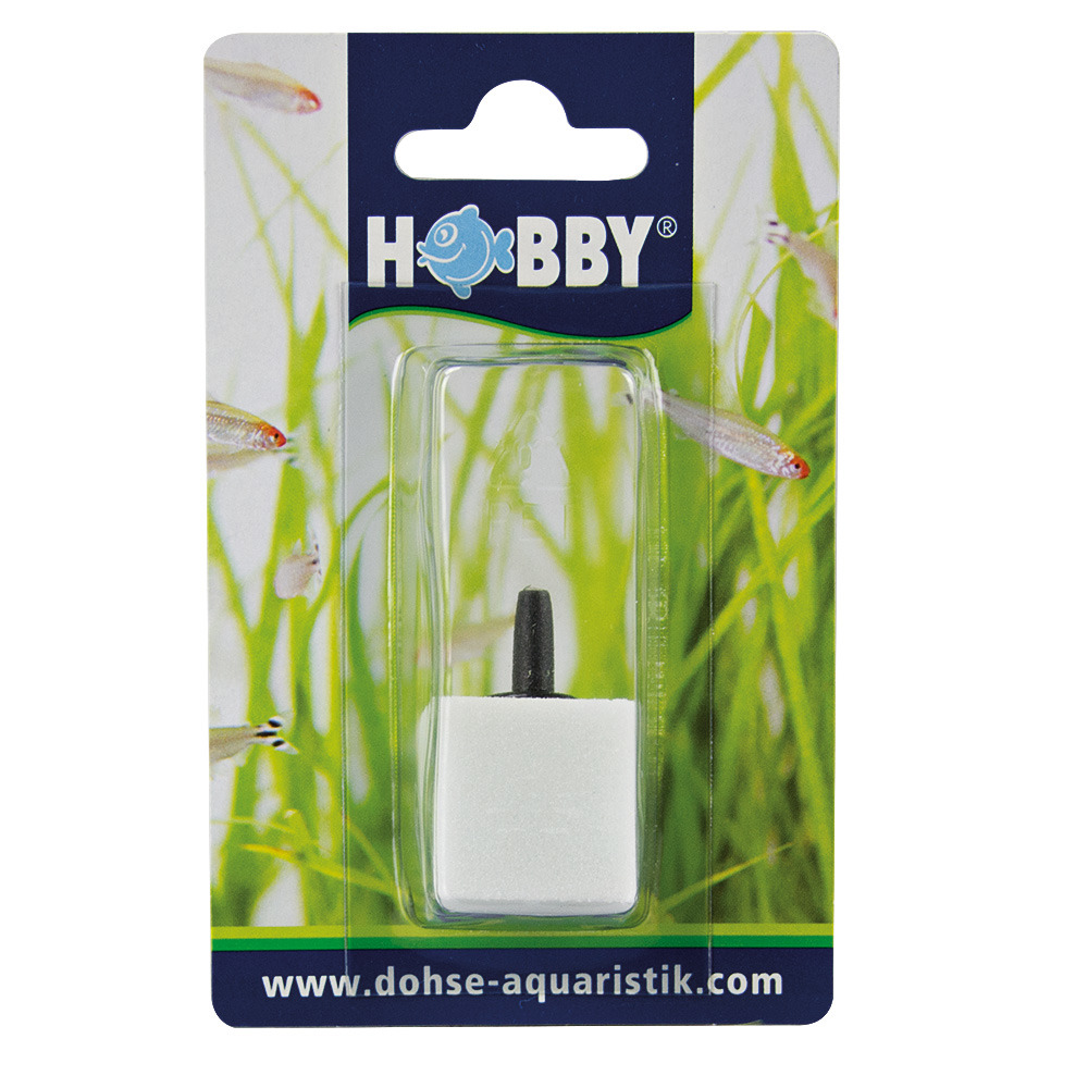 HOBBY Hobby Luftausströmer, für Aquarienliebhaber, weiß mit schwarzem Anschluss, Blisterverpackung, grünem Wasserpflanzendesign.