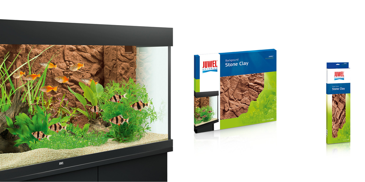 JUWEL Aquarium-Rückwand "Stone Clay", Stein-Design, realistische Optik, für Aquaristik-Fans, Verpackung+Produkt sichtbar.