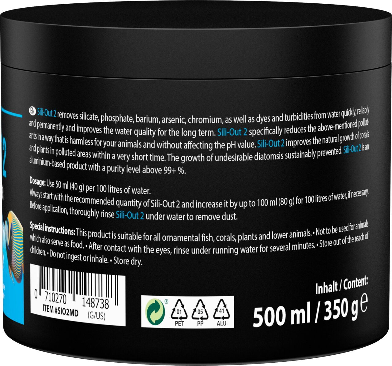 ARKA Sili-Out 2 Filtermedium für Zierfische, Korallen und Pflanzen, entfernt Silikat, 500 ml-350 g.