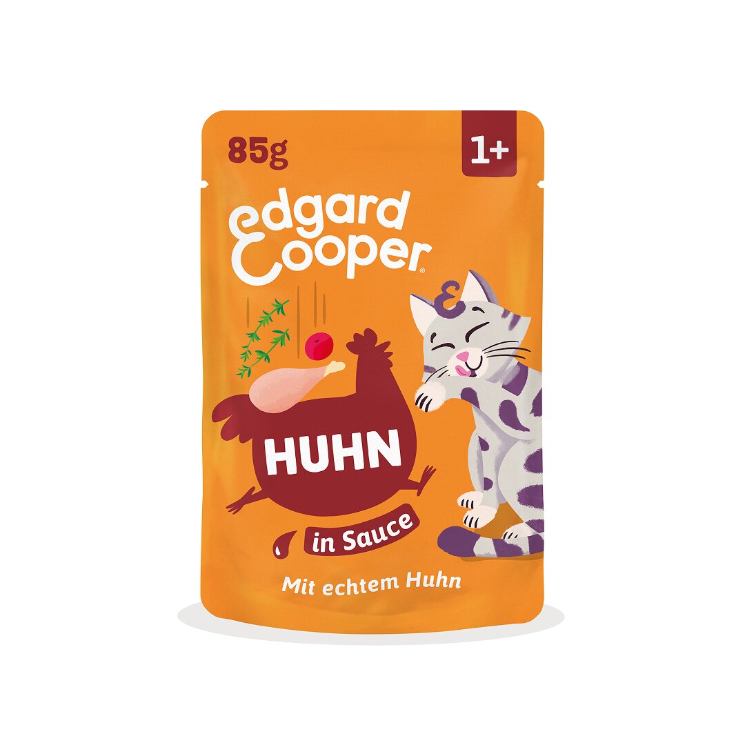 Edgard & Cooper Katzenfutter HUHN in Sauce für ausgewachsene Katzen ab 1 Jahr, mit echtem Huhn, Beutel 85 g.