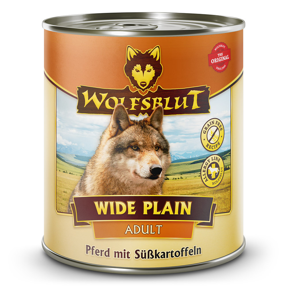 WOLFSBLUT Wide Plain Pferdefleisch mit Süßkartoffel 800g Hundenassfutter