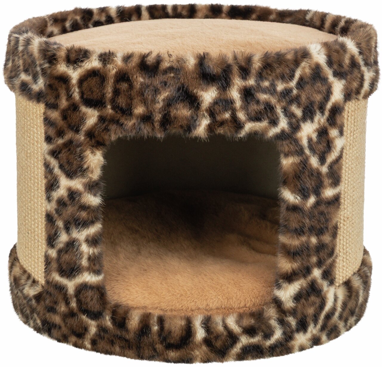 Katzenturm von TRIXIE mit Leopardenmuster, ideal für Katzen, mit weichem Kissen und Sisalflächen, ca. 40 cm hoch.