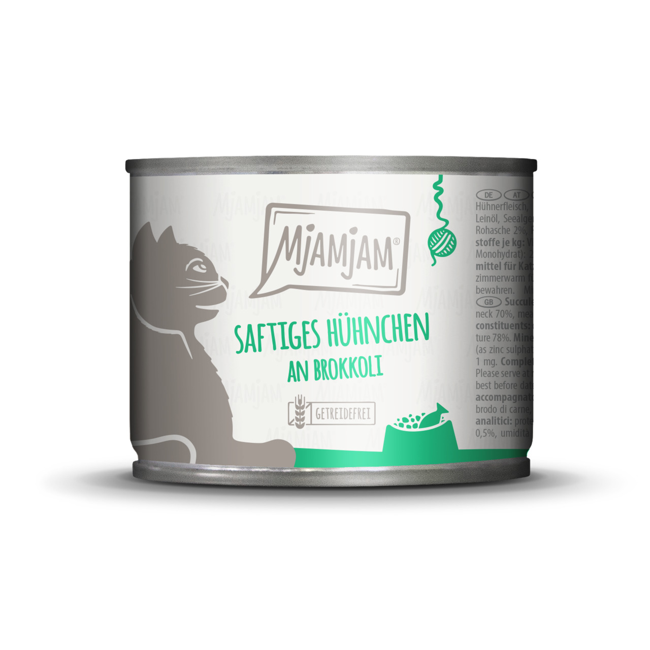 Mjamjam Katzenfutter „Saftiges Hühnchen an Brokkoli“, getreidefrei, 200 g, hochwertiges Hühnerfleisch & Brokkoli, ausgewogene Ernährung.