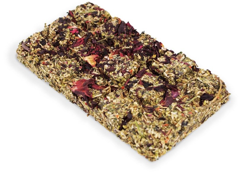 JR FARM Kräuter-Wiese: Snack f. Kleintiere (Kaninchen, Meerschweinchen), Hibiskusblüten, Zahnpflege, 1 rechteckige Pressplatte.