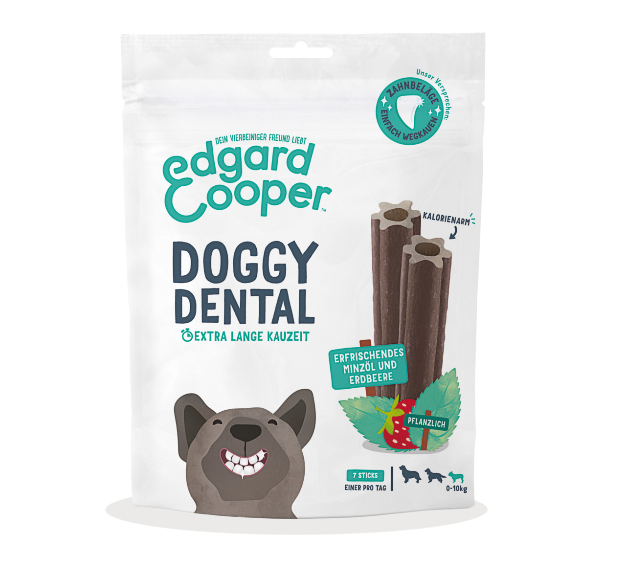 Edgard & Cooper Doggy Dental: Zahnpflegesticks für Hunde bis 10 kg, Minzöl & Erdbeere, pflanzlich, kalorienarm, 7 Sticks.