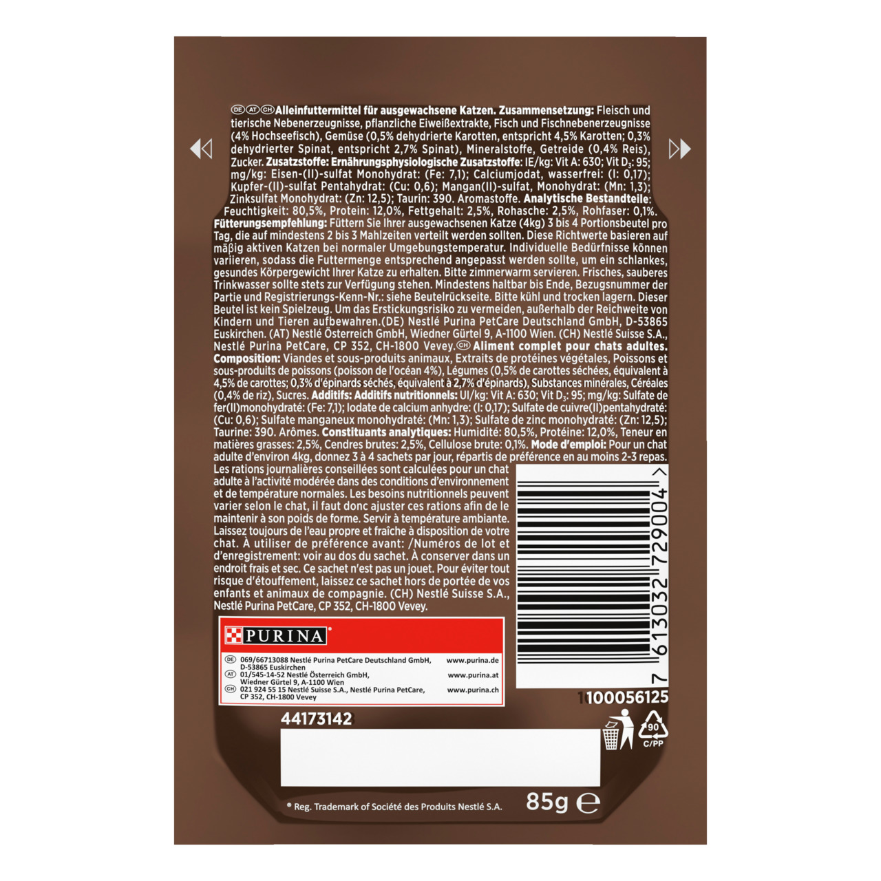 Gourmet à la Carte Hochseefisch garniert mit Reis-Gemüse-Komposition 85g Katzenfutter