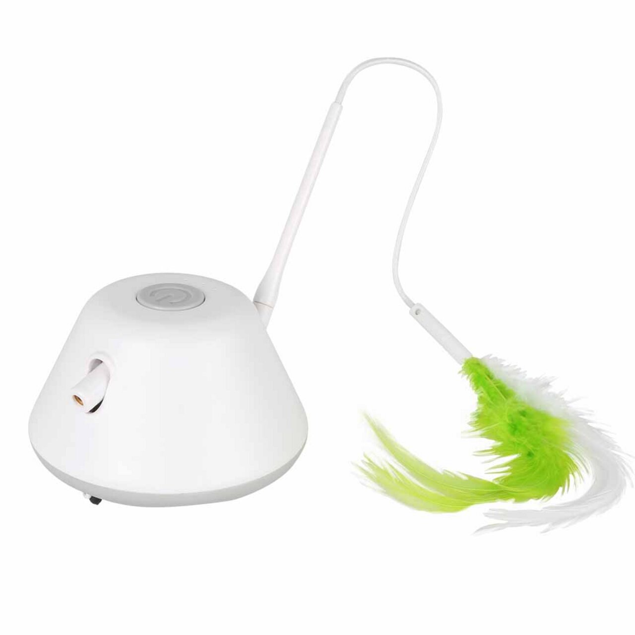 ebi Katzenspielzeug-Federwedel, für Katzen, mit grün-weißen Federn, fördert Aktivität & Unterhaltung, kegelförmige Basis.