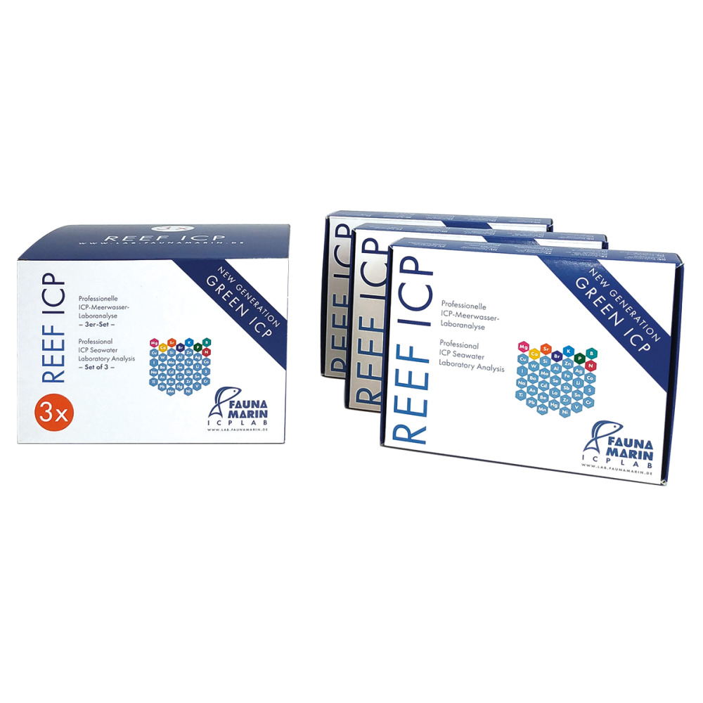 Fauna Marin REEF ICP, 3er-Set, für Meerwasseraquarien, professionelle Laboranalyse, neue Generation, blau-weiße Verpackung.