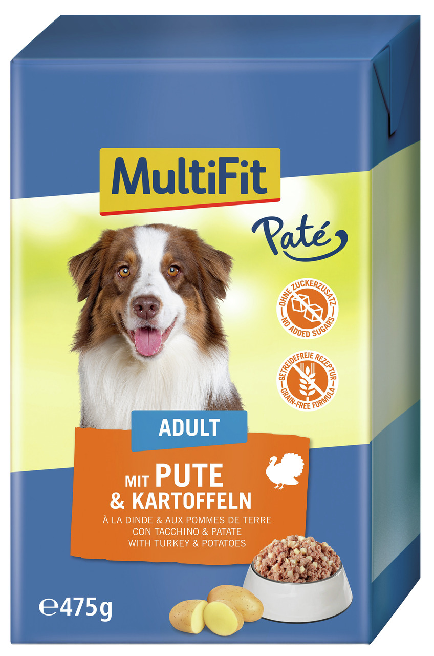 MultiFit Paté Adult, Hundefutter, Pute & Kartoffeln, für ausgewachsene Hunde, getreidefrei, ohne Zuckerzusatz, 475 g.