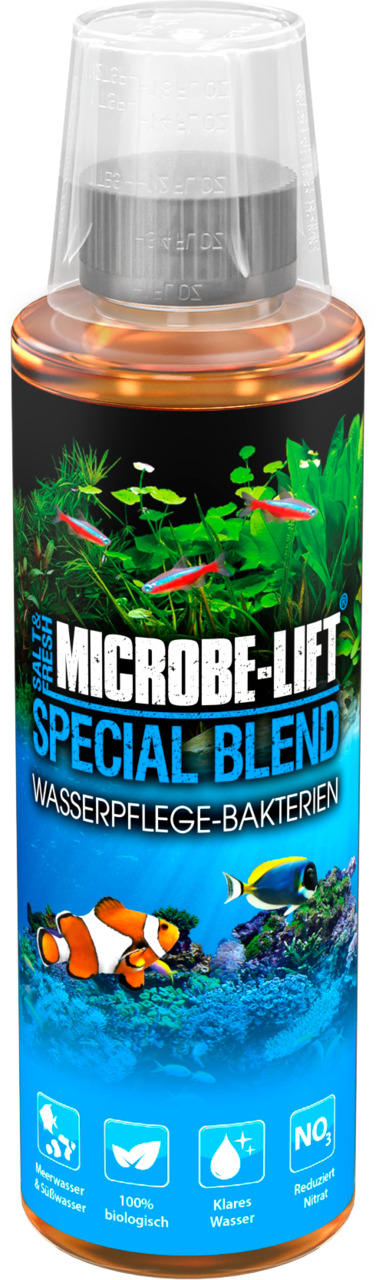 MICROBE-LIFT Special Blend, Wasserpflege f. Süß--Meerwasseraquarien, 473 ml, klares Wasser, 100 % bio, reduziert Nitrat.