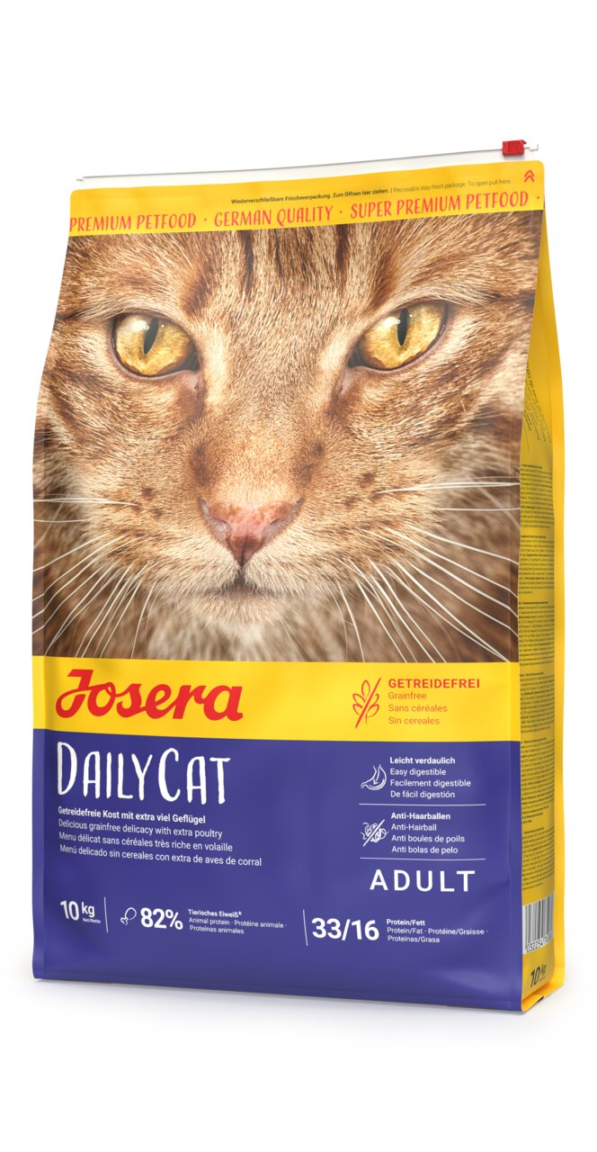 Josera DailyCat Katzentrockenfutter für adulte Katzen, Geflügel, getreidefrei, leicht verdaulich, Anti-Haarballen, 10 kg